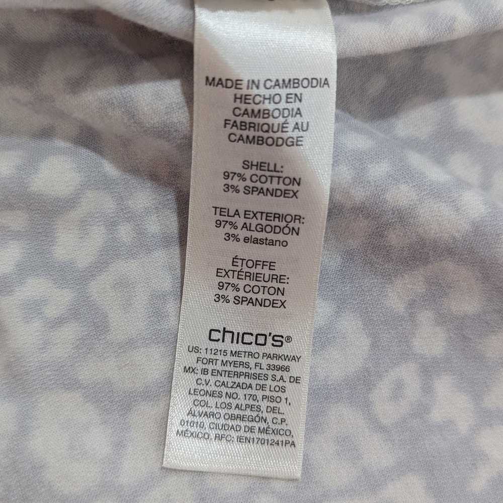 Chico's women's grey white leopard print long slv flannel button shirt Size 2 *L - Picture 9 of 11